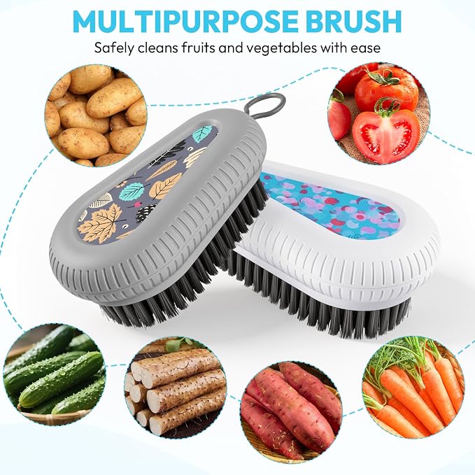 Fruit and Vegetable Brush, Multi-Purpose Produce Scrubber Brush with Non-Slip Handle & Hanging Loop