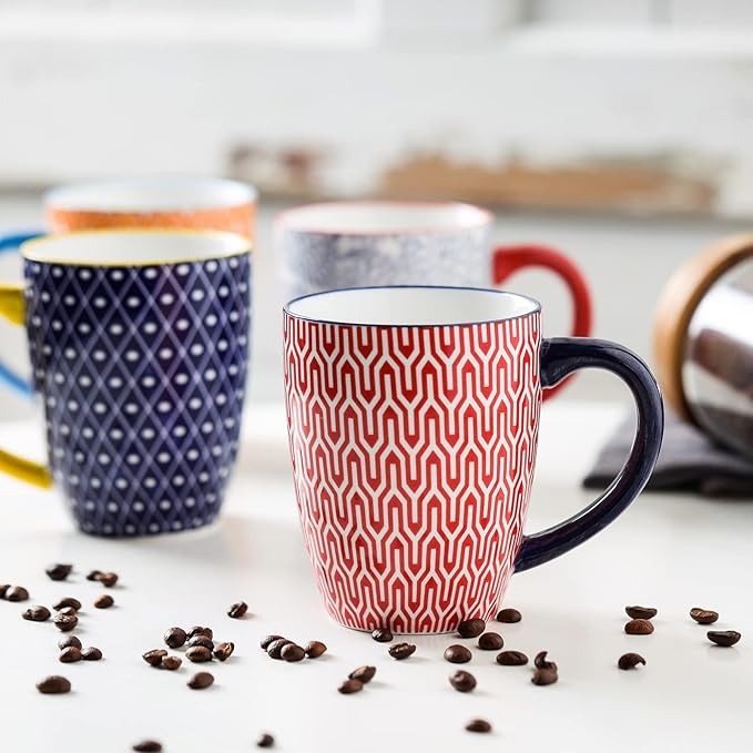Selamica Ceramic Coffee Mugs Set of 4, 16 OZ Large Coffee Cups with Handle for Cappuccino, Tea, Mocha, Cocoa, Dishwasher Microwave Safe, Assorted Colors