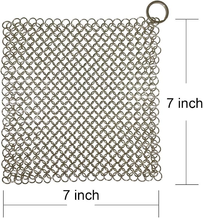 316 Premium Stainless Steel Cast Iron Cleaner, Chainmail Scrubber for Cast Iron Pan Pre-Seasoned Pan Dutch Ovens Waffle Iron Pans Scraper Cast Iron Grill Scraper Skillet Scraper HOVhomeDEVP (7 Inch S)