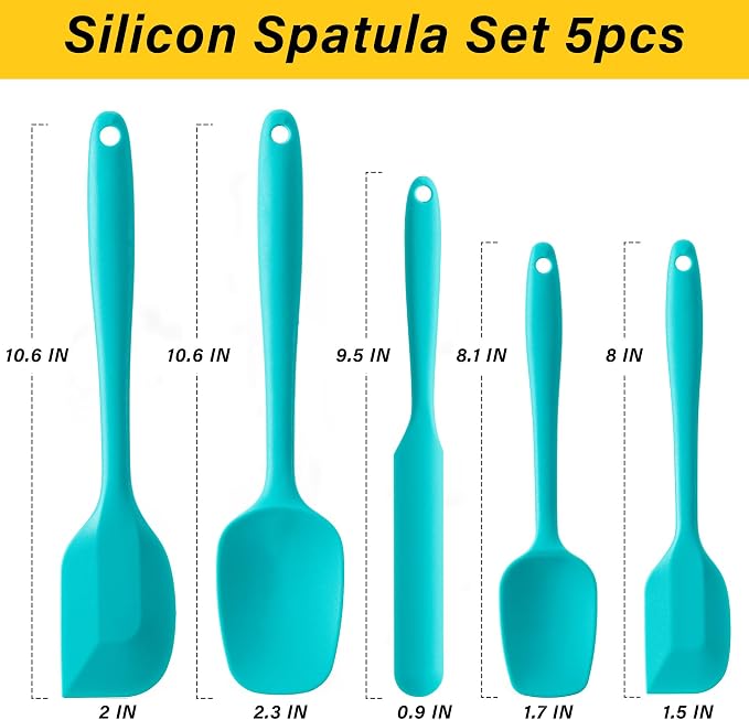 Silicone Spatula Set,5 Piece Food Grade Rubber Spatulas,Mint Green | Spatulas Silicone Heat Resistant for Baking,Cooking,and Mixing High Heat Resistant Non Stick Dishwasher Safe BPA-Free