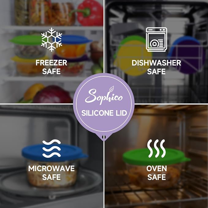 SOPHICO 4 Cup Silicone Lids Replacement for Pyrex & Anchor Hocking 7201-PC | Food Grade Silicone, Leakproof、Airtight Lids, Dishwasher Microwave Safe