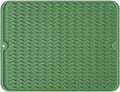 Silicone Dish Drying Mat, Non-Slip Easy Clean Sink Mat, Dark Green, 14"x11" | Quick-Dry Ridges, Large Heat-resistant Dish Drainer Mat for Kitchen Counter, Hangable & Roll-Up for Storage, Dishwasher Safe