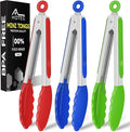 Hotec Mini Silicone Kitchen Tongs for Cooking - 7-Inch Small Serving Tongs with Silicone Tips, Set of 3 (Red,Blue,Green)