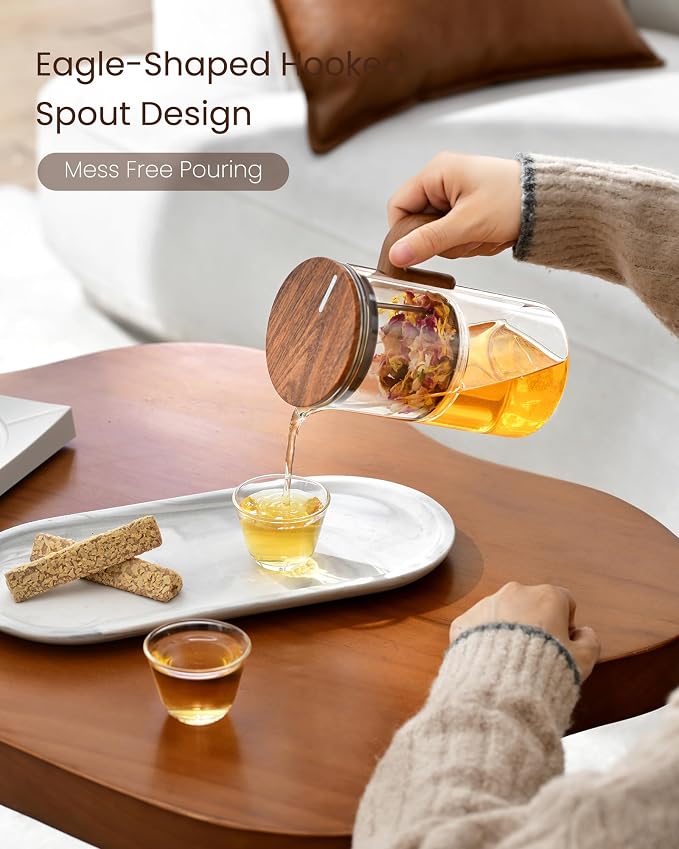 ZENS Magnetic Glass Infuser Teapot for Loose Tea, 28oz Magic Tea Maker | Glass Magnetic Teapot, Echanted Tea Pot with Infusers for Loose Tea Steeper, Tea Lovers Gift, Walnut Pattern