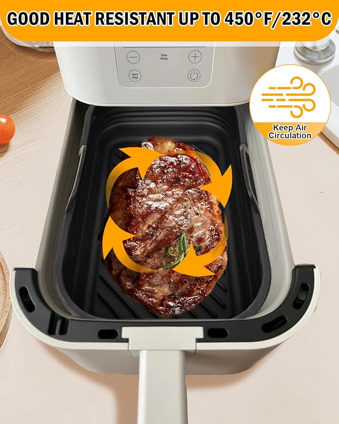 Air Fryer Silicone Liners Collapsible 2-Pack for bella Slim 4Qt(3.3lb) | Reusable Airfryer Silicone Pot Baking Basket Insert Accessories, Non Stick, Easy Cleaning, Gray+Black