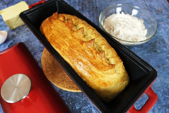 Crucible Cookware Enameled Cast Iron Bread Pan with Lid - Red - Oven Safe Form for Baking and Cooking - Loaf Pan