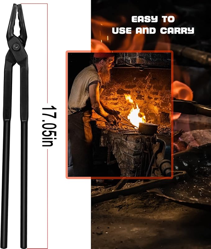 Camoo Blacksmith Tongs Wolf Jaw 17 in, Black, Steel, Long-Handled Blacksmithing Tongs, 1 piece