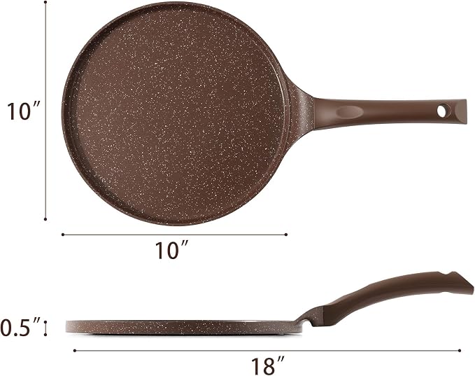 SENSARTE 10 Inch Nonstick Crepe Pan Granite Coating Pancake Pan Brown | Swiss Granite Coating Dosa Pan Pancake Flat Skillet Tawa Griddle with Stay-Cool Handle, Induction Compatible