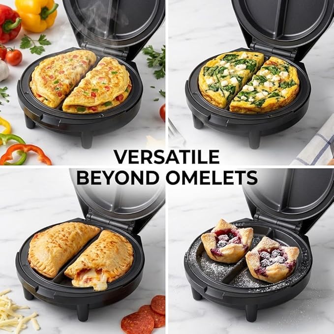 Dual-Zone Electric Omelette Maker,Omelette Maker Electric,1000w Rapid Double-Sided Egg Cooker With Non-Stick Plates，Anti-Silp Base Anti-Scald Handle Cool-Touch Handle for Home,Dorm&Travel
