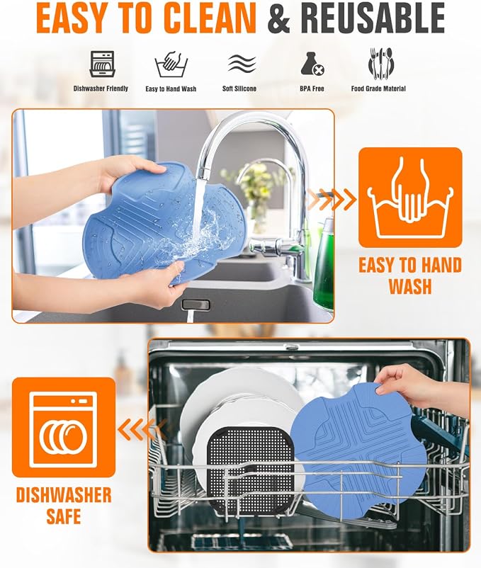 2 PCS Silicone Trivet & Splatter Shield for Ninja Crispi Black (Sky Blue) | Heat Resistant & Non-Slip Silicone,Blocks Oil Splashes,Guards Countertops,Reusable, Easy To Clean,Dishwasher Safe