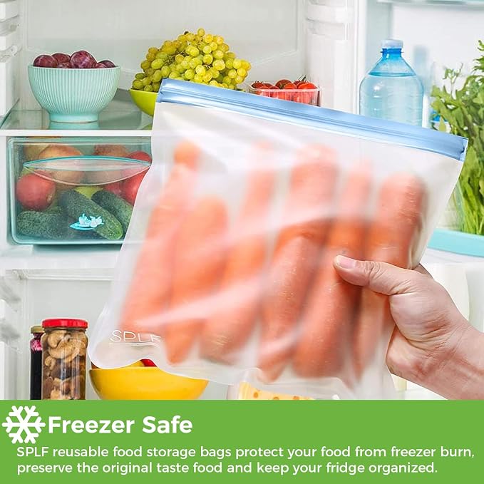 SPLF 9 Pack Reusable Gallon Freezer Bags Dishwasher Safe, Multicolor | BPA Free 1 gallon Leakproof Silicone and Plastic Free Food Storage Bags for Meal Prep, Fruits, Sandwich, Snack, Travel Items