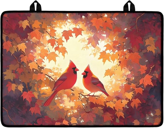 Fall Cardinal Maple Stove Top Covers for Electric Stove, Anti-Slip Dish Drying Mats for Kitchen, Heat Resistant Silicone Insulation Mat for Glass Top Burner, Thanksgiving Decor
