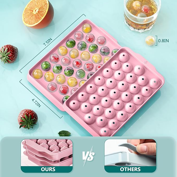 Optish 3 Pack Ice Trays for Freezer, 99 PCS Ice Cube Tray with Lid and Bin, Round Ice Cube Mold, Circle Ice Maker for Chilling Drinks (0.8 inch, Pink)