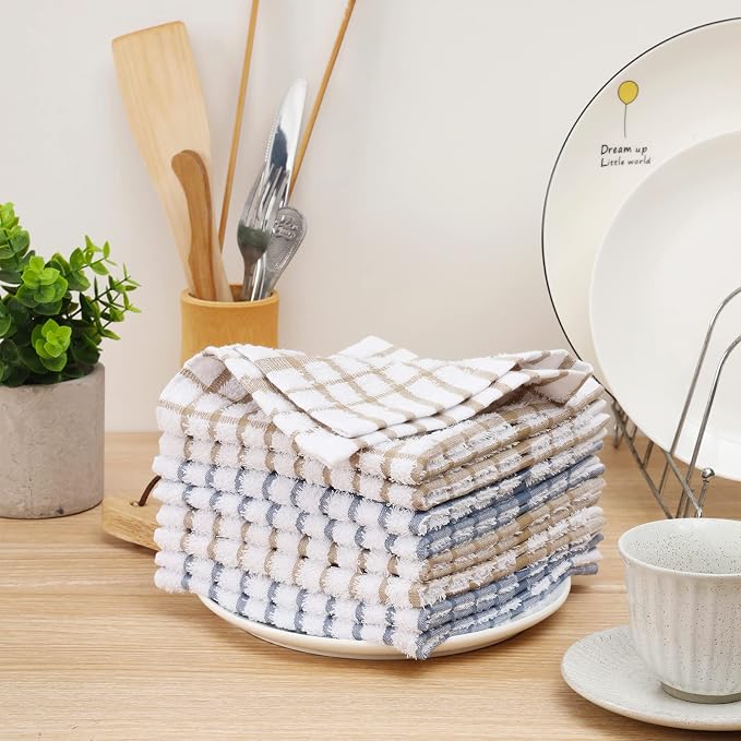 Egles 8 Packs Kitchen Dishcloths, 100% Cotton Dish Cloths 12 x 12 Inch | with Hanging Loop, Terry Dish Towel Set, Quick Drying and Absorbent