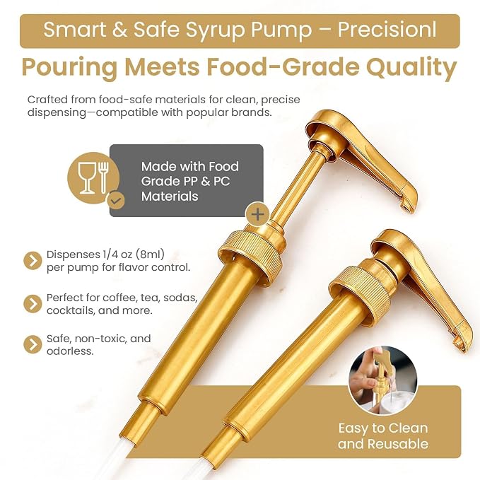 12 Pack Gold Syrup Pump Dispenser for 750ml Plastic Bottles Torani | Consistent Liquid Measurement Accurate Beverage Measurement