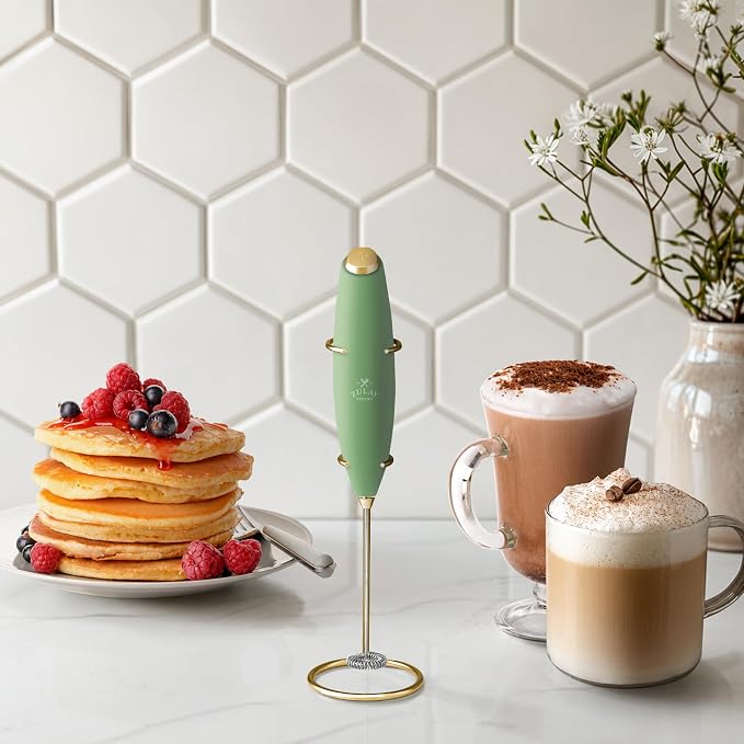 Zulay Kitchen Powerful Milk Frother Wand With Duracell Batteries - Ultra Fast Handheld Drink Mixer - Electric Whisk Foam Maker for Coffee, Lattes, Cappuccino & Matcha - Z1 Motor - Forest Gold