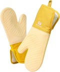 Kitchen Mama UltraShield Silicone Oven Mitts, Yellow | Heat Resistant, Non-Slip Surface, Waterproof, Flexible, Durable