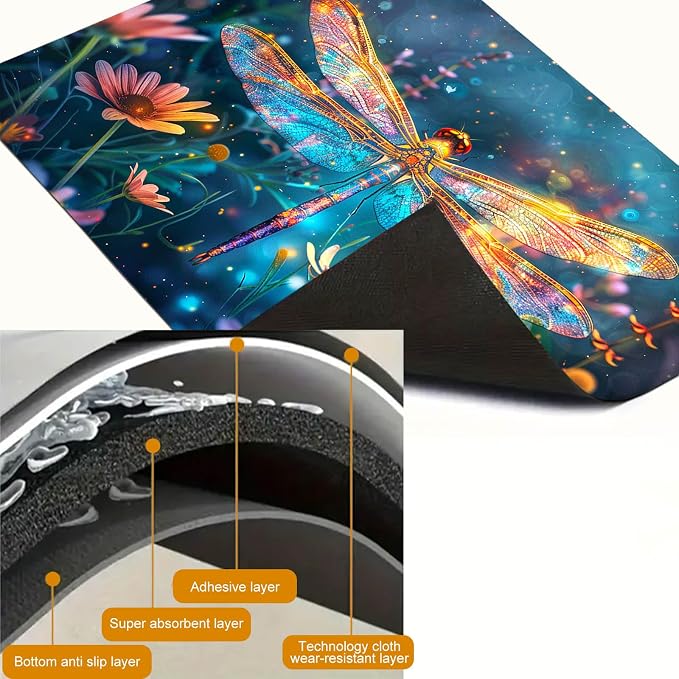 HOMETITUTE Dragonfly Stove Top Cover 28x20 Glowing Wings Diatomite Mat