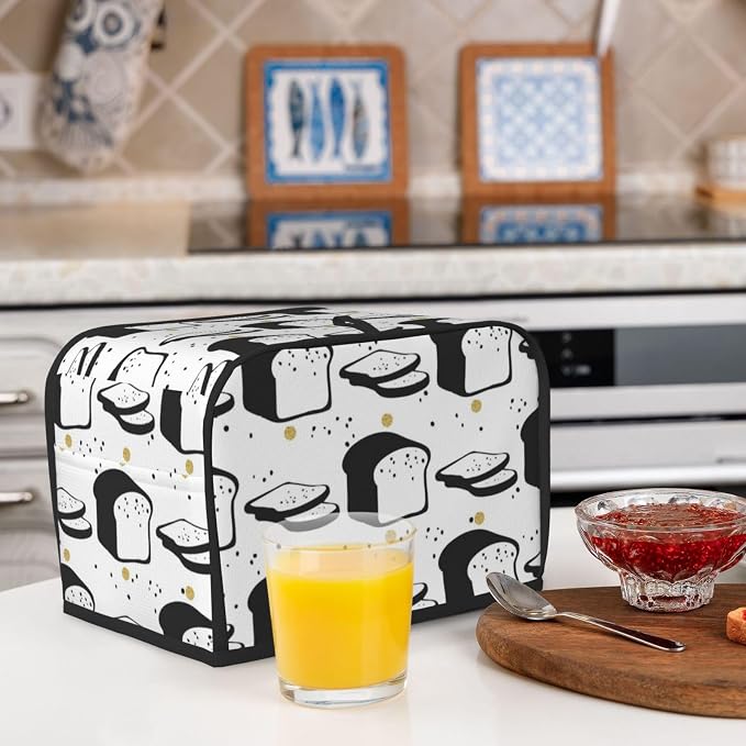 Toaster Cover 2 Slice with Cartoon Toast Pattern Dustproof Bread Maker Cover Fingerprint Bakeware Protection Wide Slot Toaster Bag Reusable Kitchen Small Appliance Cover