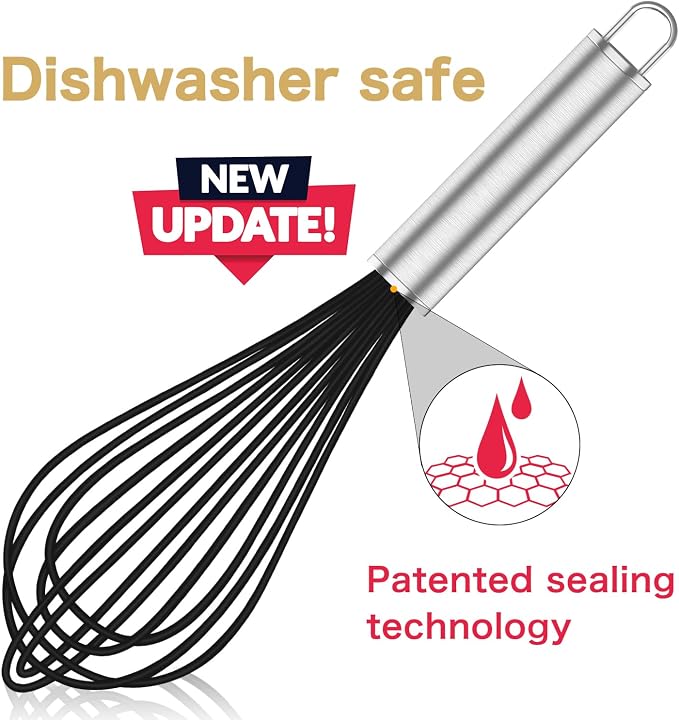 OYV Black Silicone Whisk Set of 3, 8/10/12 Inch, Non-Scratch | BPA-Free Silicone, Heat Resistant Up to 480°F, Stainless Steel Core, Dishwasher Safe, Nonstick-Safe