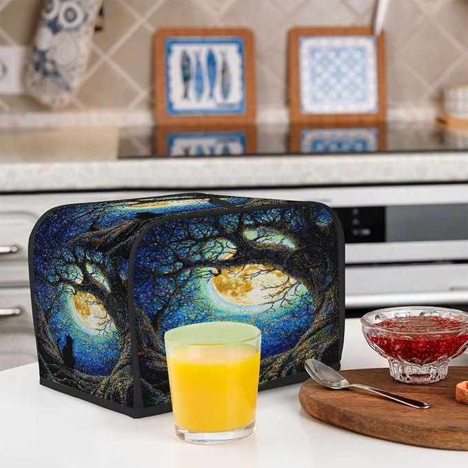 4 Slice Toaster Cover Galaxy Oil Painting Cat Toaster Covers Four Slice Wide Slot Waterproof and Dustproof Covers for Wide Slot Toasters and Small Appliances Kitchen Decor Gifts