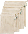 Reusable Produce Shopping and Storage Bags, Drawstring, Washable Organic Cotton Mesh, Set of 6 with 2 ea. L, M, S