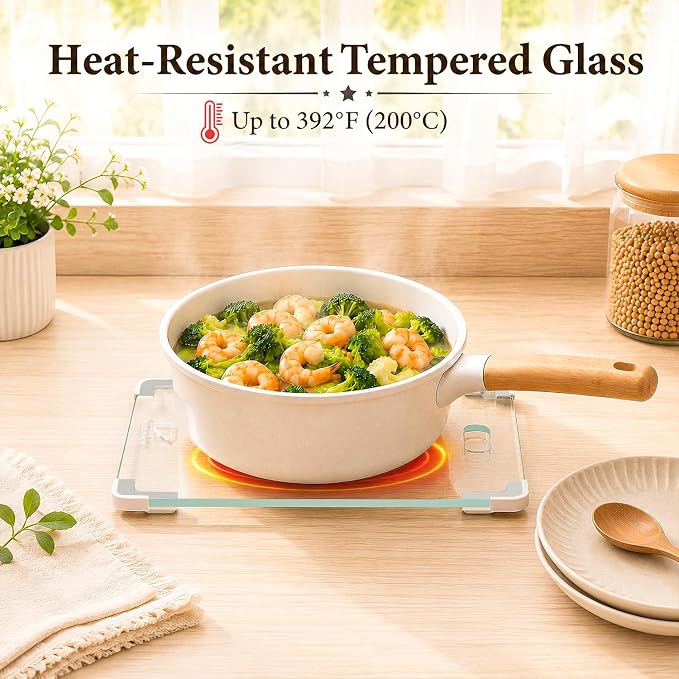 12x8 Clear Tempered Glass Small Cutting Board for Kitchen Countertop | Non-Slip Corner Guards, Shatter-Resistant, Heat Resistant Non-Toxic Board