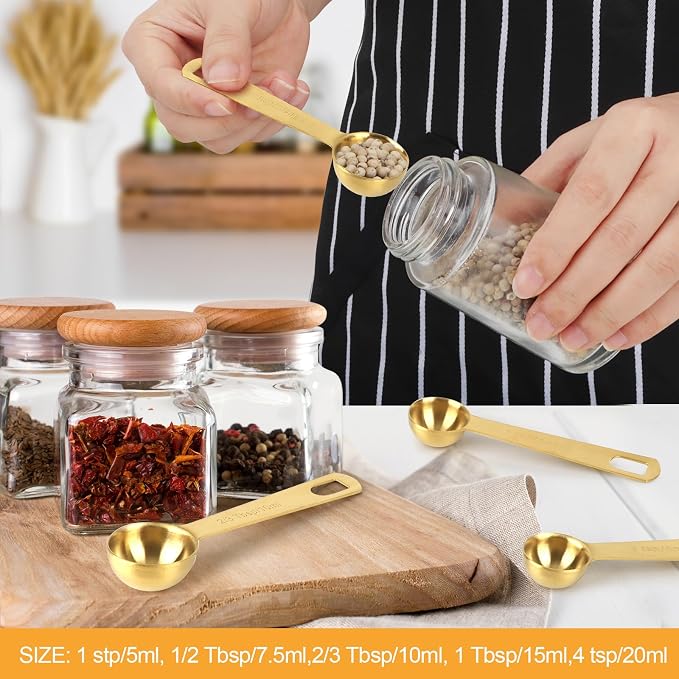 2 PCS 2 Teaspoon(10 mL, 2tsp, 2/3tbsp) Stainless Steel Single Measuring Spoon, Easy to Use and Easy to Wash Metal Measuring Scoop Kitchen Gadgets for Cooking & Baking(Gold)