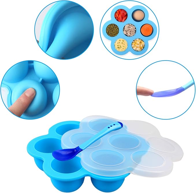 Silicone Egg Bites Mold Set of 4, Steamer Rack with Heat resistant Handle | and Spoon,Reusable Sous Vide Egg Poacher with Lid Fits Instant Pot 5,6,8 qt Pressure Cooker