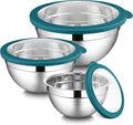 LIANYU Stainless Steel Metal Mixing Bowls, 3 Packs Nesting Bowl with Lid | Deep Bowls Set for Baking Cooking and Prepping, 4.6 & 3 & 1.5QT Large and Small Size, Include Visible & Airtight Lid, Blue