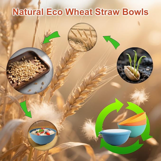 40oz wheat straw bowls with lids set of 4,cereal bowls with covers anti-leaking,unbreakable salad container for lunch, dishwasher safe bowl sets for kitchen. Vibrant Series
