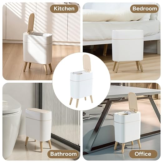 Motion Sensor Bathroom Trash Can with Lid,Slim Automatic Wastebasket | Narrow, Plastic, Auto, Convenient and Hygienic Easy to Use,2.6 gallon Small Garbage Can for Bedroom,Office,Living Room(White)