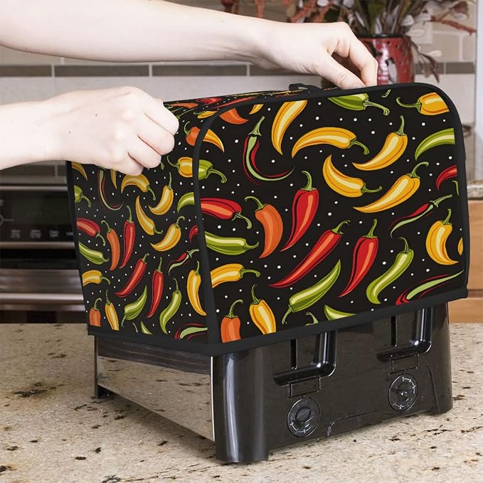 2 Slice Toaster Cover Chili Pepper Cartoon Toaster Covers Two Slice Wide Slot Waterproof and Dustproof Covers for Wide Slot Toasters and Small Appliances Kitchen Decor Gifts