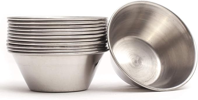 Ramekins Stainless Steel Condiment Sauce Cups, Metal Ramekins, Commercial Grade, Multifunctional, Ideal for All Hot and Cold Sauces, Individual Portion Cups (12, 1.5 oz)