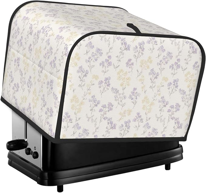 4 Slice Toaster Cover Pastel Flower Pattern Dust Proof Washable Kitchen Appliance Cover with Pocket, Oxford Fabric Countertop Toaster Protector for Standard Toasters Small Appliances