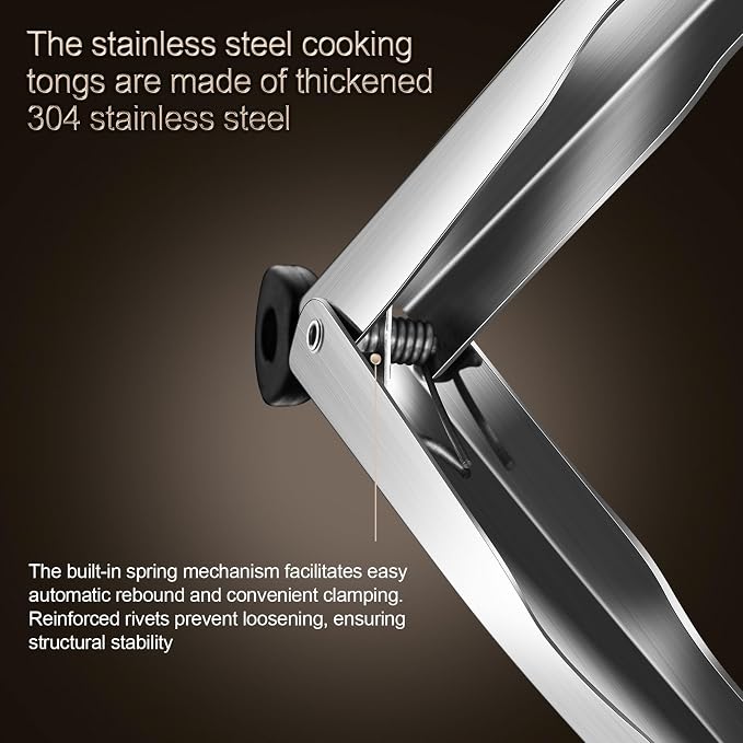 12-inch Locking Stainless Steel Kitchen Tongs | multi-function Grill Tongs, Heat-Resistant up to 600°C, Precision Serrated Tip Design, For Steaks, Bread, Pizza, Salads