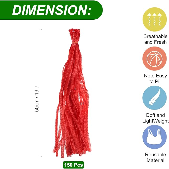 uxcell 150pcs Egg Hatching Bags, 20 Inch Mesh Nylon Netting Reusable Produce Mesh Bags Strong Stretchable Plastic Seafood Boil Bags for Fruits Vegetables Storage, Red