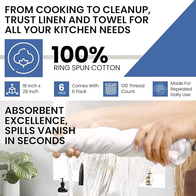 Flour Sack Towels - 100% Cotton Tea Towels for Crafts, Dish Towels for Kitchen, Embroidery, Cleaning, Baking (Pack of 6) - 18"x 28" | Tea Towels for Baking sourdough | Tortilla Towel