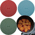 Reusable Round Silicone Air Fryer Liners (9 Inch, 3 Pack) by Linda’s Essentials - Non-Stick, Easy-Clean Accessories with Cheat Sheet & Recipe Book, Perfect for Quick Meals