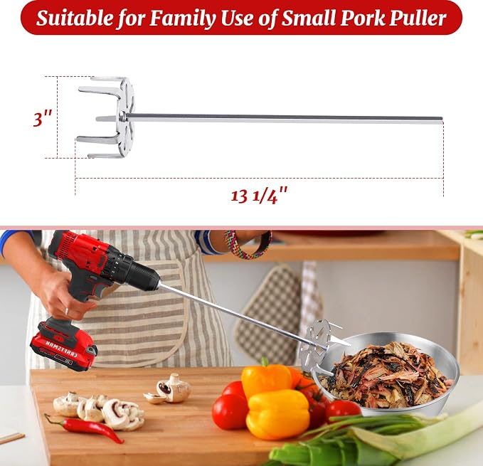 3 Inch Pork Puller Tool,304 Stainless Steel Pulled Pork Shredder Used with Standard Hand Drill,Meat Shredder for Drill for Beef,Chicken,Potato Masher and Tamale Meat