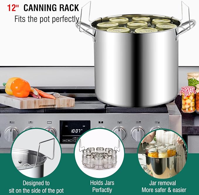 LEONICE Canning Supplies Starter Kit,Water Bath Canning Pot with Rack & Lid | Food-Grade Stainless Steel Canner Kit,3-PLY Bottom 20.5Qt Canner Compatible with All Stovetops,Canning Starter Kit Full Set