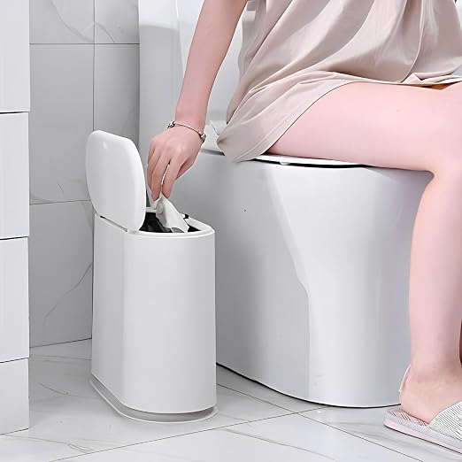 Sooyee 10L Rectangular Plastic Trash Can, Cream White | Press Type Lid, 2.4 Gallon, Wastebasket, For Bathroom, Bedroom, Kitchen,Craft Room, Office