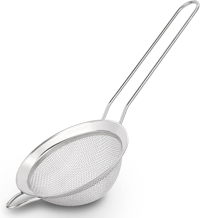 D Fine Mesh Strainer, Stainless Steel Sieve Sifter with Handle, 3-Inch | 10x3, Silver,Small Metal Strainer for Loose Tea, Juice, Drink, Herbs, Mini Sifter for Flour, Matcha, Kitchen, Baking