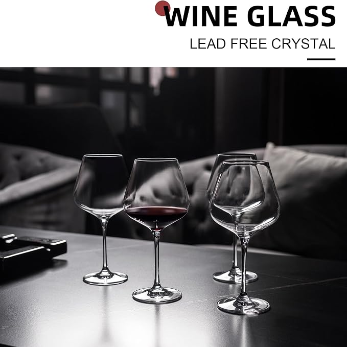 coccot Red Wine Glasses Set of 4, Hand Blown Italian Style Crystal Burgundy Wine Glasses, Lead-Free Premium Clear Glass [23 oz/650ml，4 Pack ]