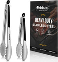 Eddeas Kitchen Tongs - 9" and 12" Tongs for cooking, Heat Resistant 600 Degrees Stainless Steel Metal Tong and Non-Slip Handle - Perfect for Cooking, Salad and BBQ, Set of 2