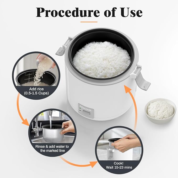 Rice Cooker Small 1-1.5 Cups Uncooked(3 Cups Cooked), Mini Rice Cooker with Removable Nonstick Pot, One Touch&Keep Warm Function, Portable Travel Rice Cooker for Soup Grain Oatmeal Veggie, White