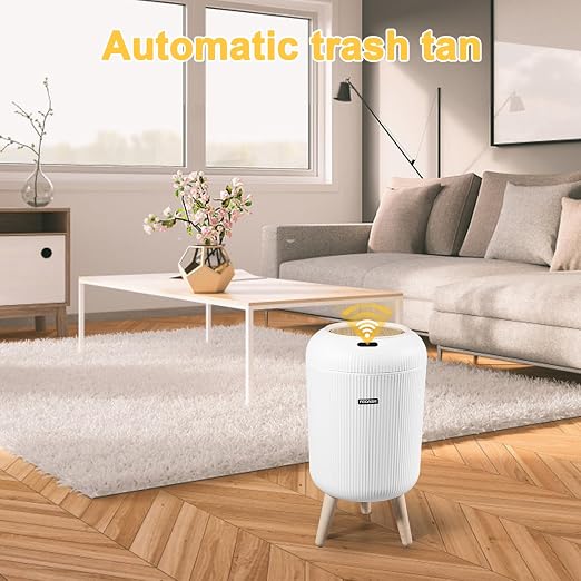 VZZNN 2 Pack Automatic Motion Sensor Trash Cans, 3 Gallon / 11L Touchless Trash Bins with Removable Legs, Slim Waterproof Design for Bathroom, Kitchen, Bedroom, and Office - White
