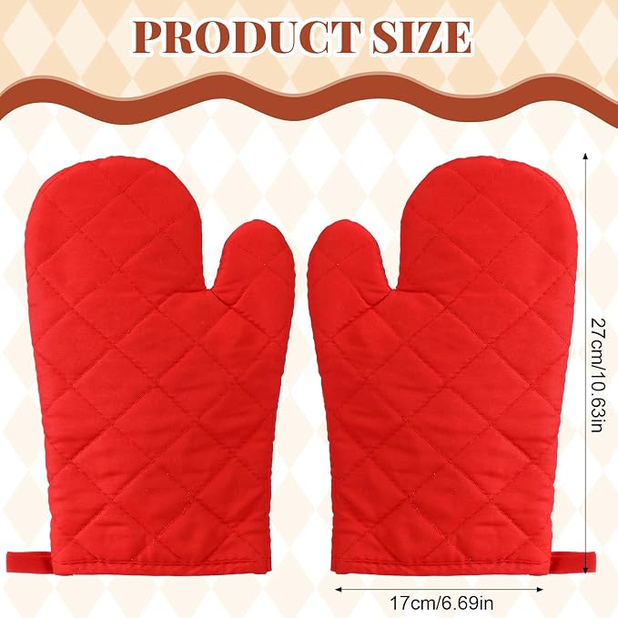 Geyoga 12 Pairs Oven Mitts Heat Resistant Kitchen Long Oven Gloves Mitts Thick Cotton Winter Quilted Baking Flexible Glove Bulk for Cooking BBQ Picnic Kitchen Grilling 10.6 Inch(Red)