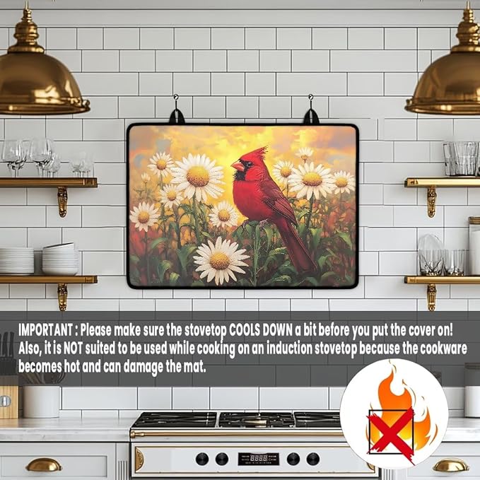 Cardinal Daisy Sunset Print Stove Top Covers Waterproof Electric Stove Cover Mat 29.18 x 20.96 inch Glass Cooktop Protector Large Coffee Machine Mat for Flat RV Range