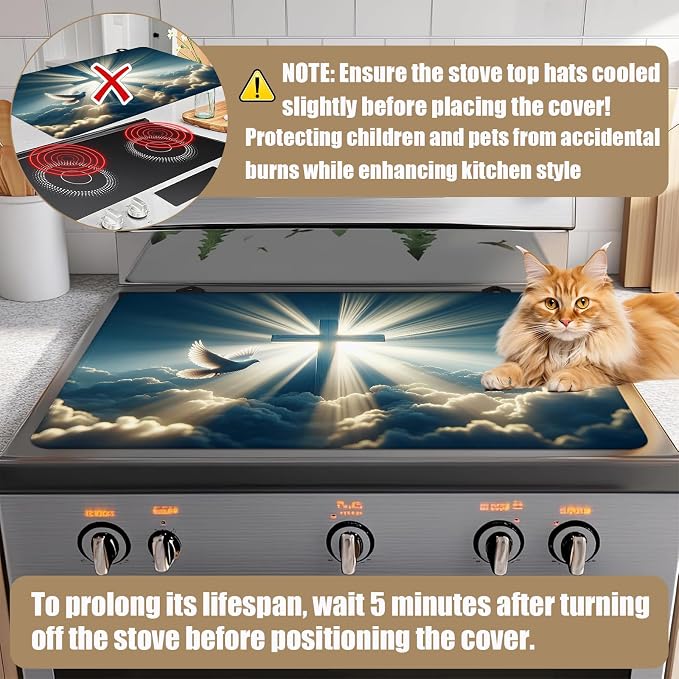 Blessed Cross Heaven Stove Top Covers for Electric Stove, Electric Gas Stove Pad Heat Resistant Range Cooktop Protector for Home Decor Kitchen 28"x20"
